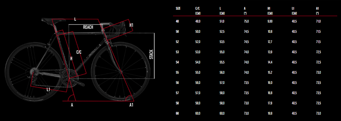 Wilier frame hot sale size guide